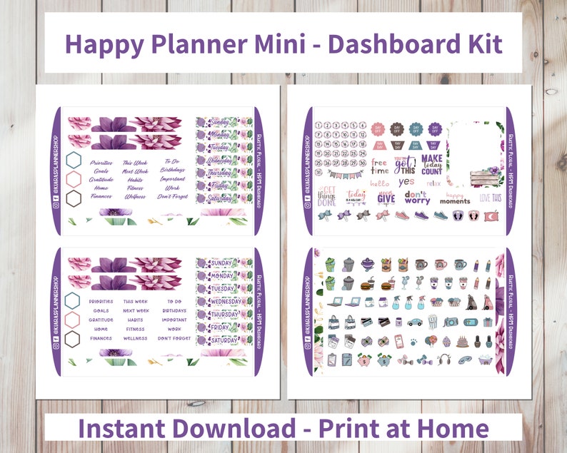 Rustic Floral - Printable Weekly Dashboard Sticker Kit for Happy ...