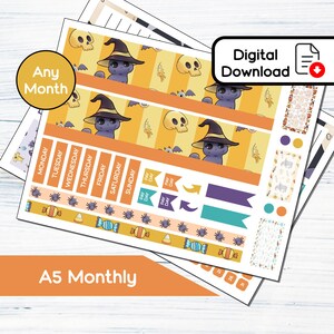 A5 Monthly - Kit de adesivos mensais para impressão de mágica de Halloween para A5Planners Erin Condren - Kit de download instantâneo 101