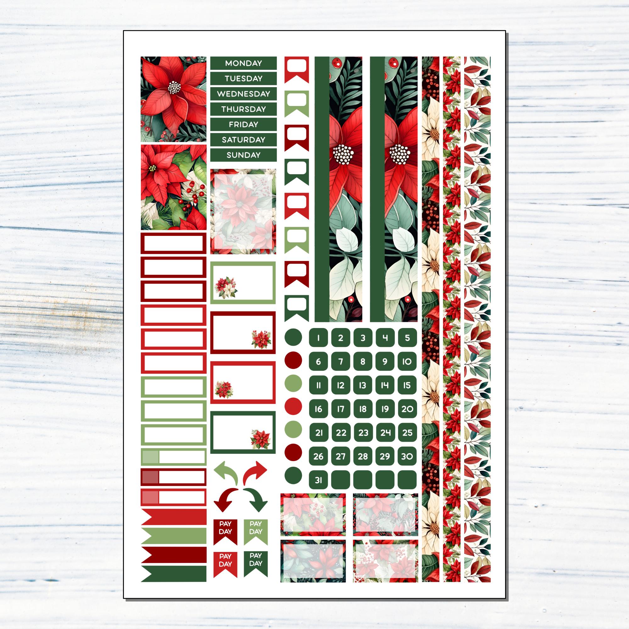 HP Mini Monthly - Poinsettias Printable Monthly Sticker Kit for Happy ...