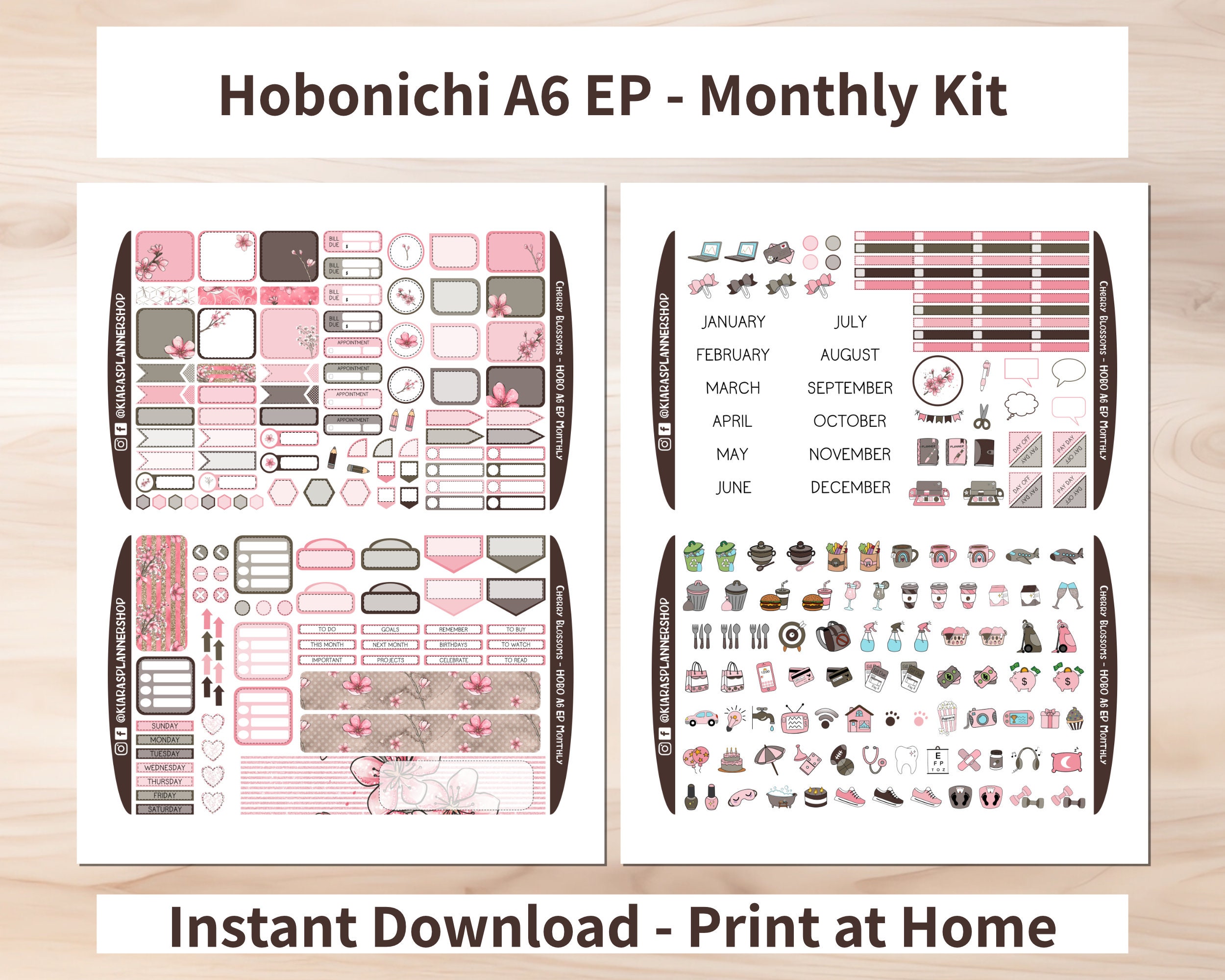 Cherry Blossoms - Hobonichi A6 English Planner Printable Monthly ...