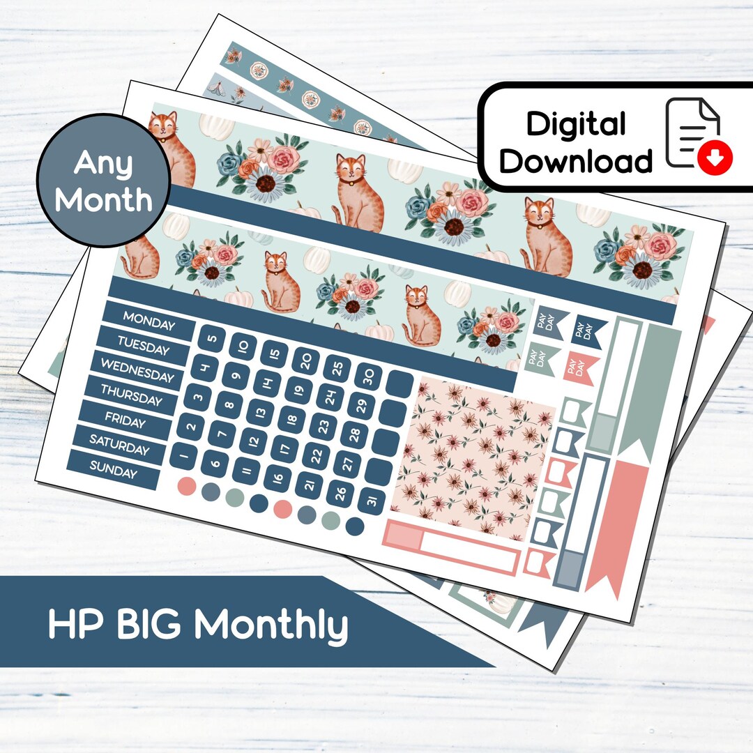HP BIG Monthly - Floral Fall Printable Monthly Sticker Kit for Happy ...