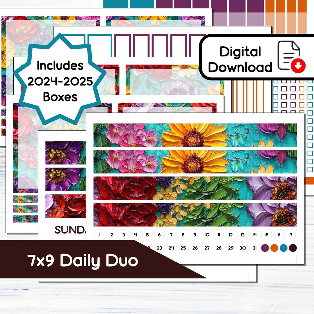 7x9 Daily Duo - Painted Floral Printable Daily Duo Sticker Kit for 7x9 ...