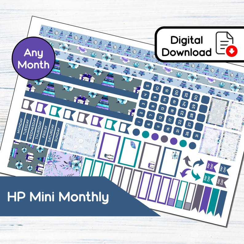 HP Mini Monthly - Let It Snow Printable Monthly Sticker Kit for Happy ...