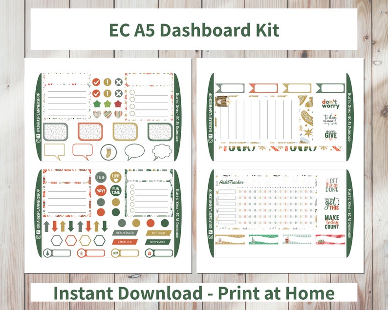Rustic Xmas - Printable Monthly Dashboard Sticker Kit for A5 Planners ...