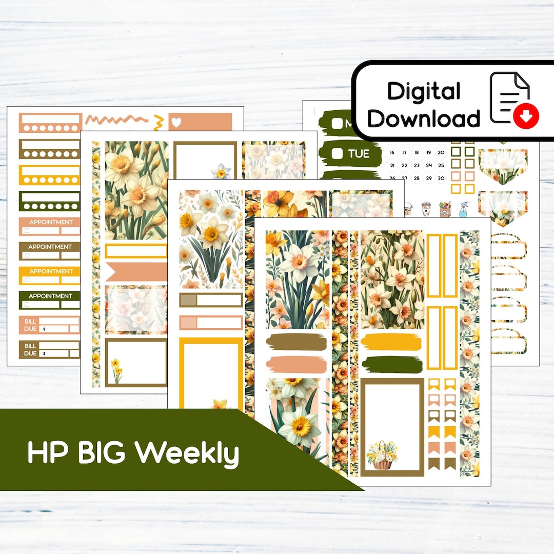 HP BIG Weekly - March Daffodil Printable Weekly Sticker Kit for Happy ...