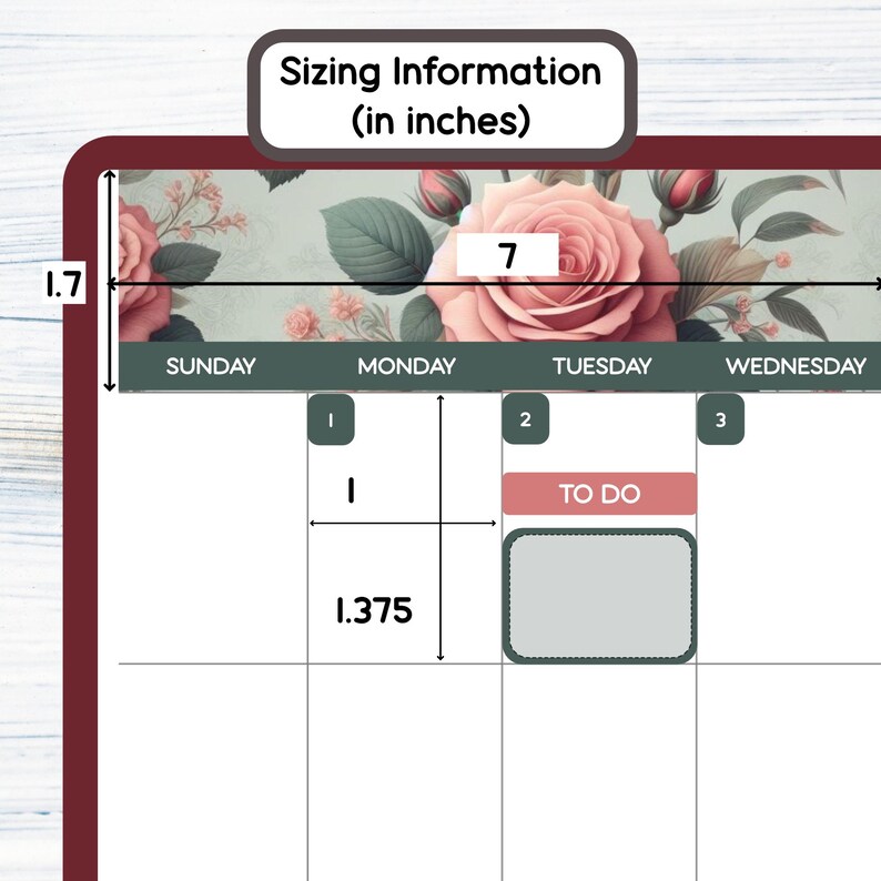Large Monthly - June Rose - Printable Monthly Sticker Kit for Laurel ...