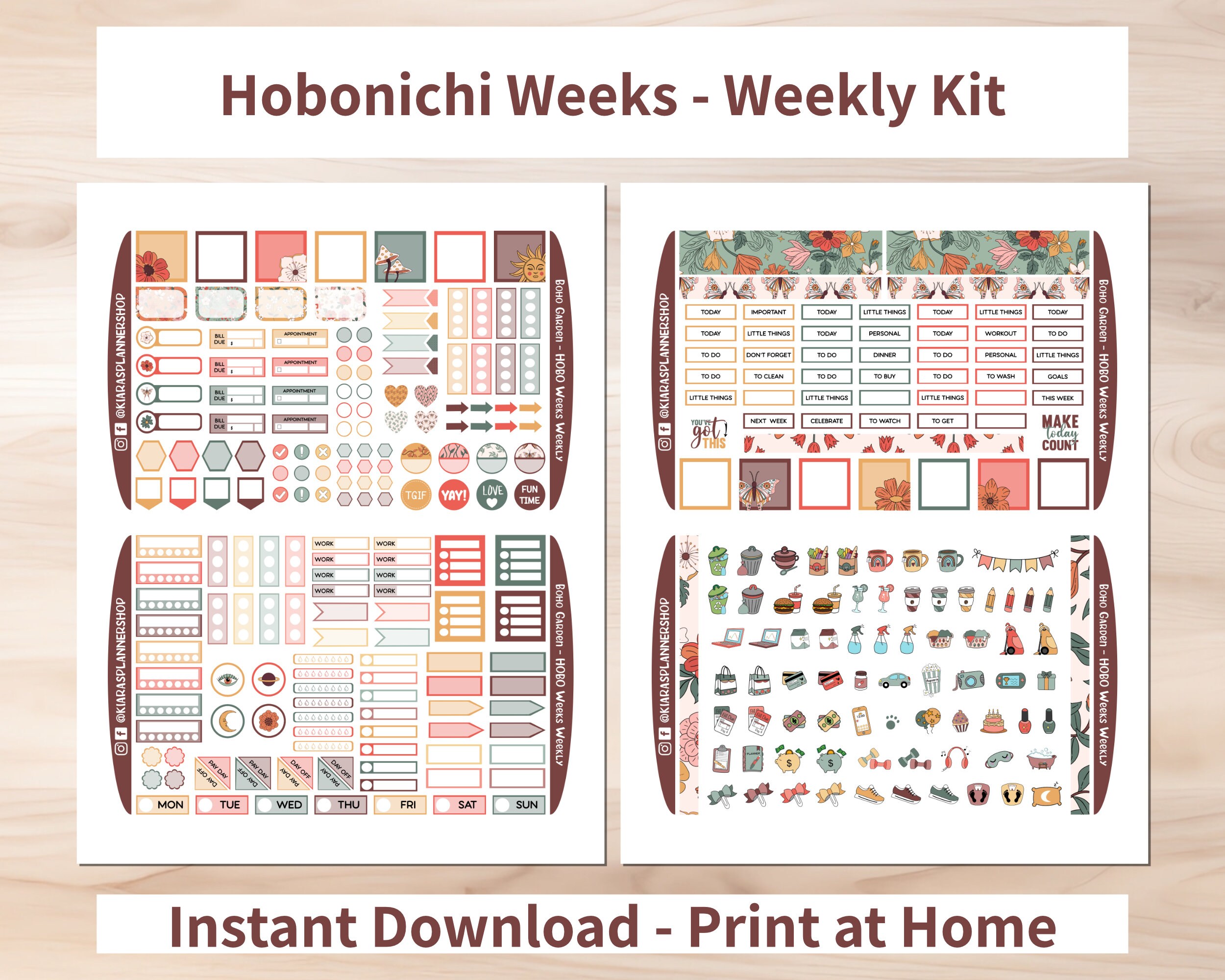 Boho Garden - Hobonichi Weeks Printable Weekly Sticker Kit (BGWHW) (3 ...