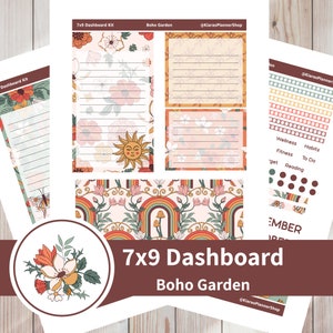 Boho Garden - Kit de adesivos de painel mensal para impressão para planejadores 7 x 9 (BG79DASH) Erin Condren Life Planner ECLP