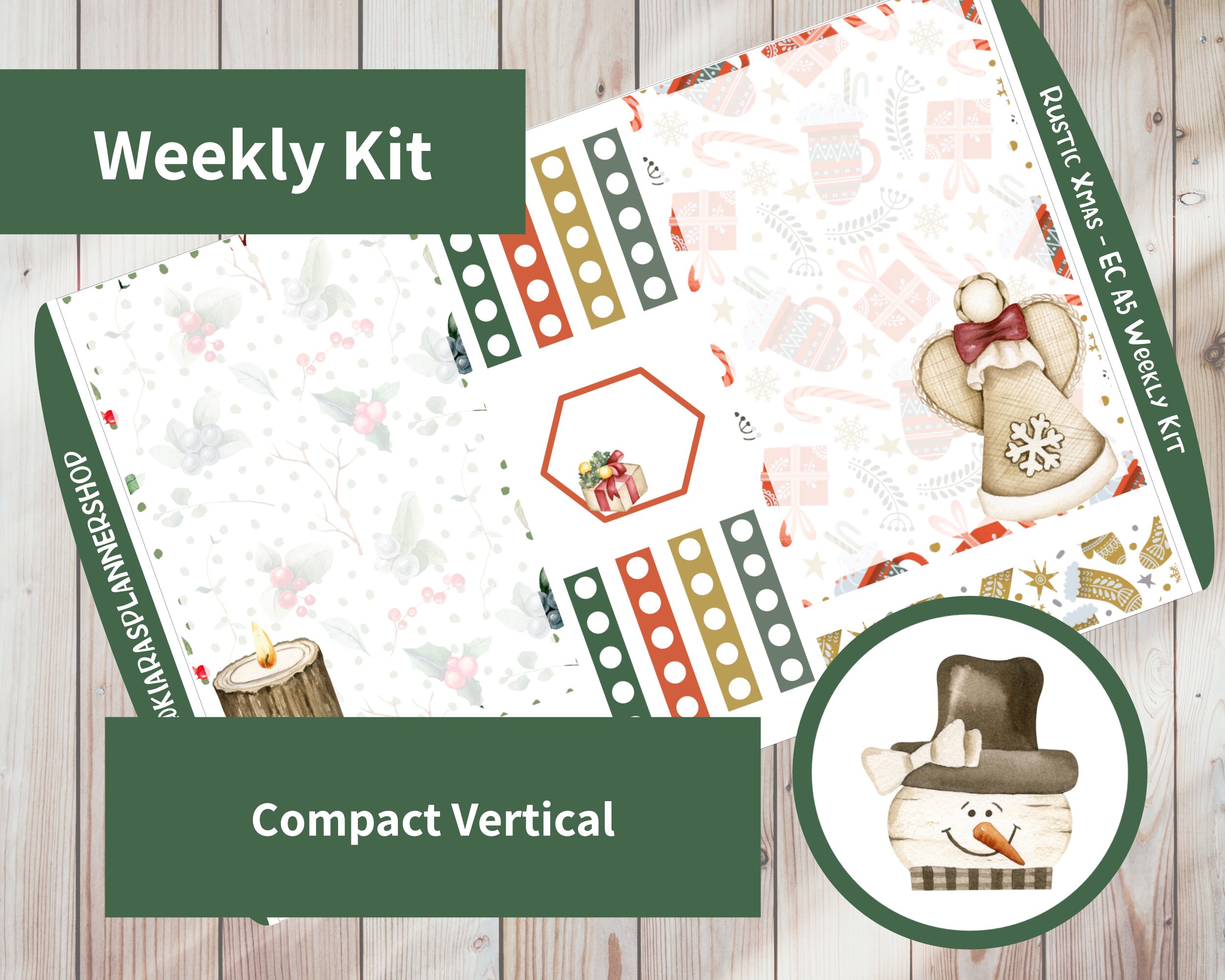 Rustic Xmas - Printable Weekly Compact Vertical Sticker Kit for A5 ...