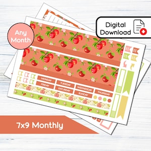 7x9 Mensal - Kit de adesivos mensais para impressão de maçãs para planejadores 7x9 Erin Condren - Kit de download instantâneo 104