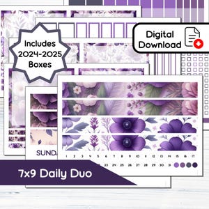 7x9 デイリー デュオ - 2 月のバイオレット 7x9 プランナー用印刷可能なデイリー デュオ ステッカー キット Erin Condren - インスタント ダウンロード キット BF2