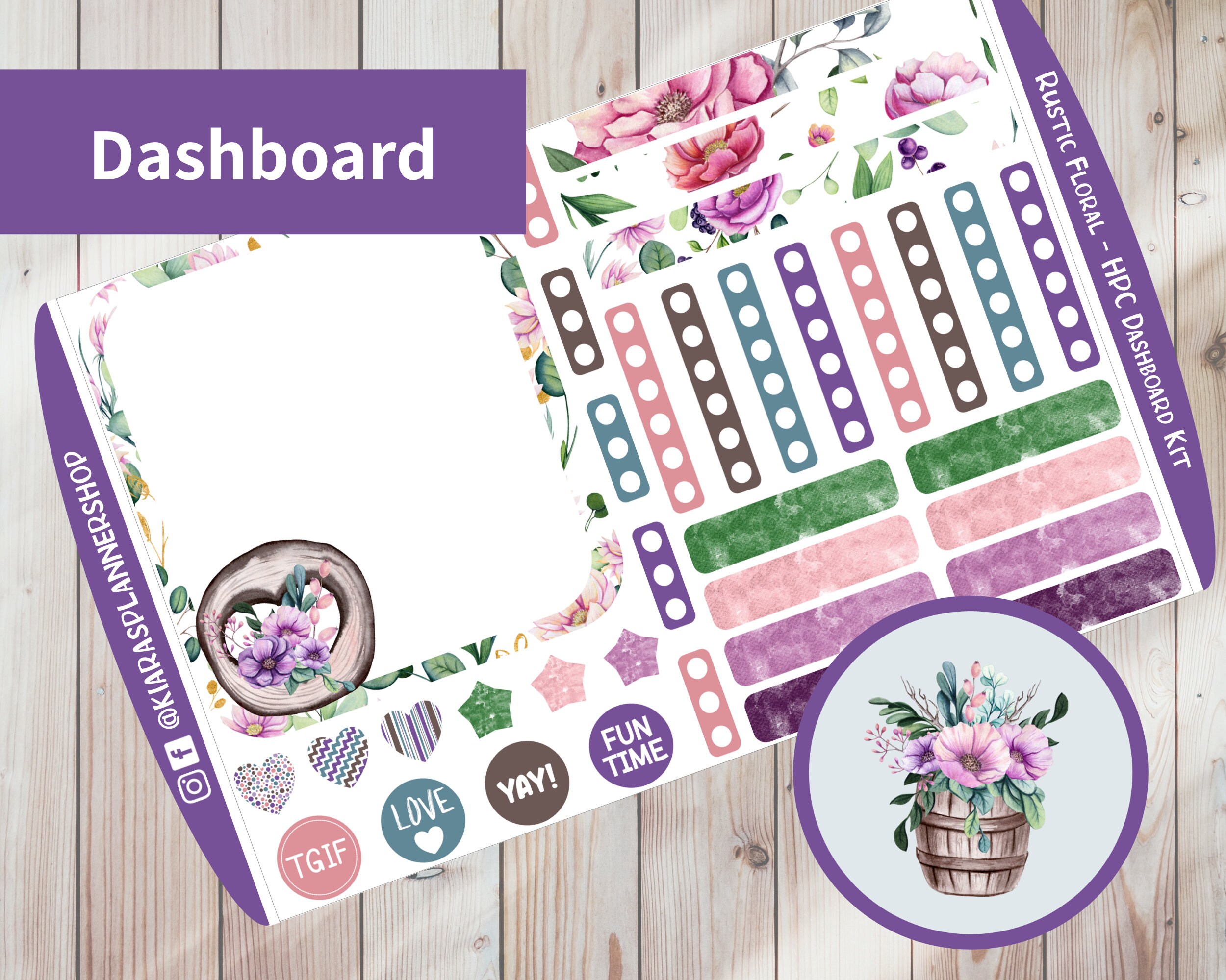 Rustic Floral Printable Weekly Dashboard Sticker Kit for Happy Planner ...