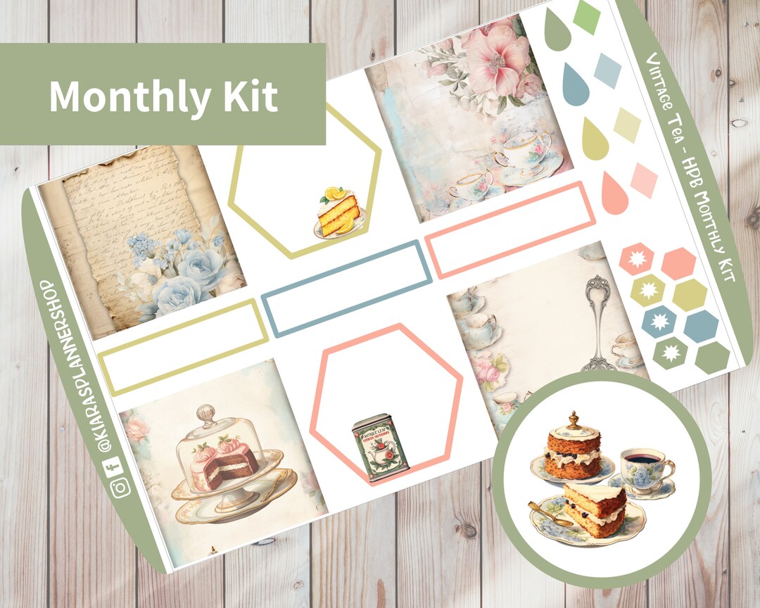 Vintage Tea Printable Monthly Sticker Kit for Happy Planner BIG VTHPBM ...