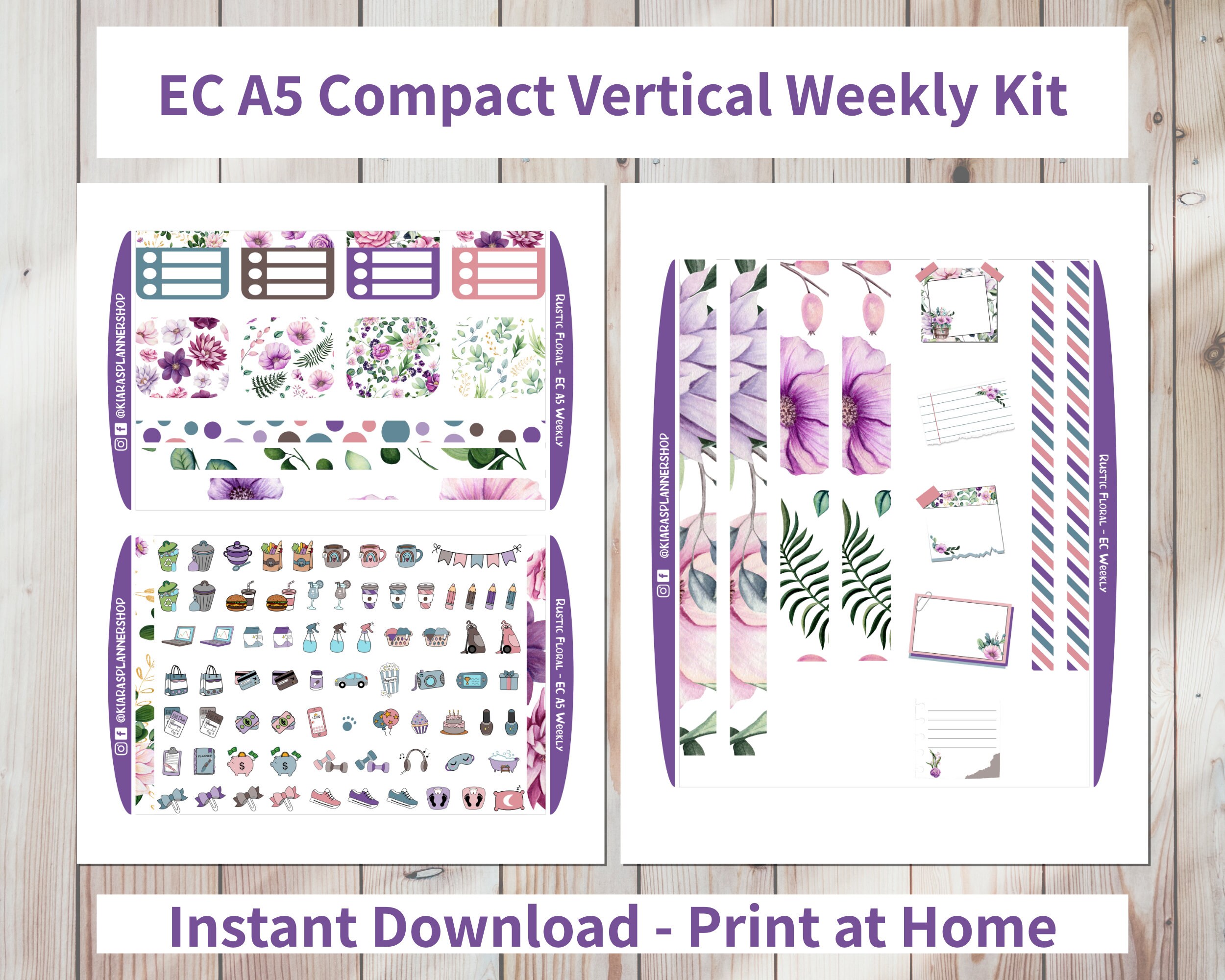 Rustic Floral - Printable Weekly Compact Vertical Sticker Kit for A5 ...