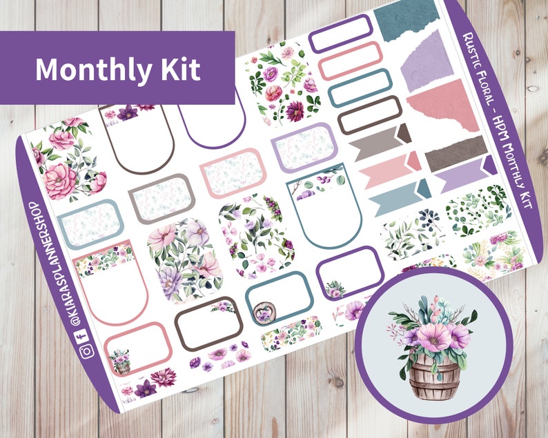Rustic Floral - Printable Monthly Sticker Kit for Happy Planner Mini ...