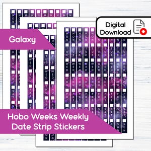 Tiras de datas semanais Hobonichi Weeks - Adesivos imprimíveis Galaxy Design - 4 estilos