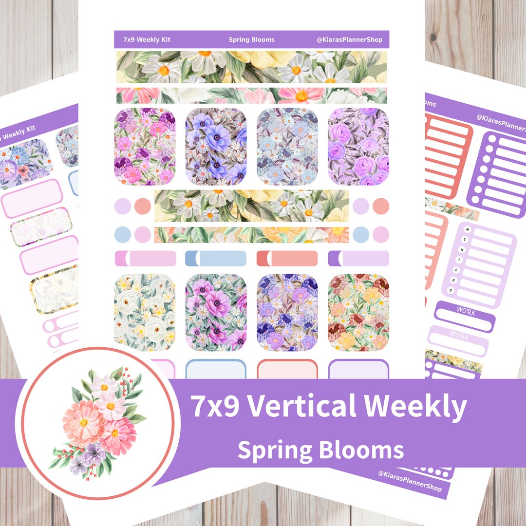 Spring Blooms - Printable Vertical Weekly Sticker Kit for 7x9 Planners ...