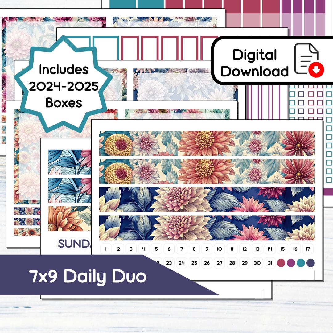 7x9 Daily Duo - September Aster Printable Daily Duo Sticker Kit for 7x9 ...