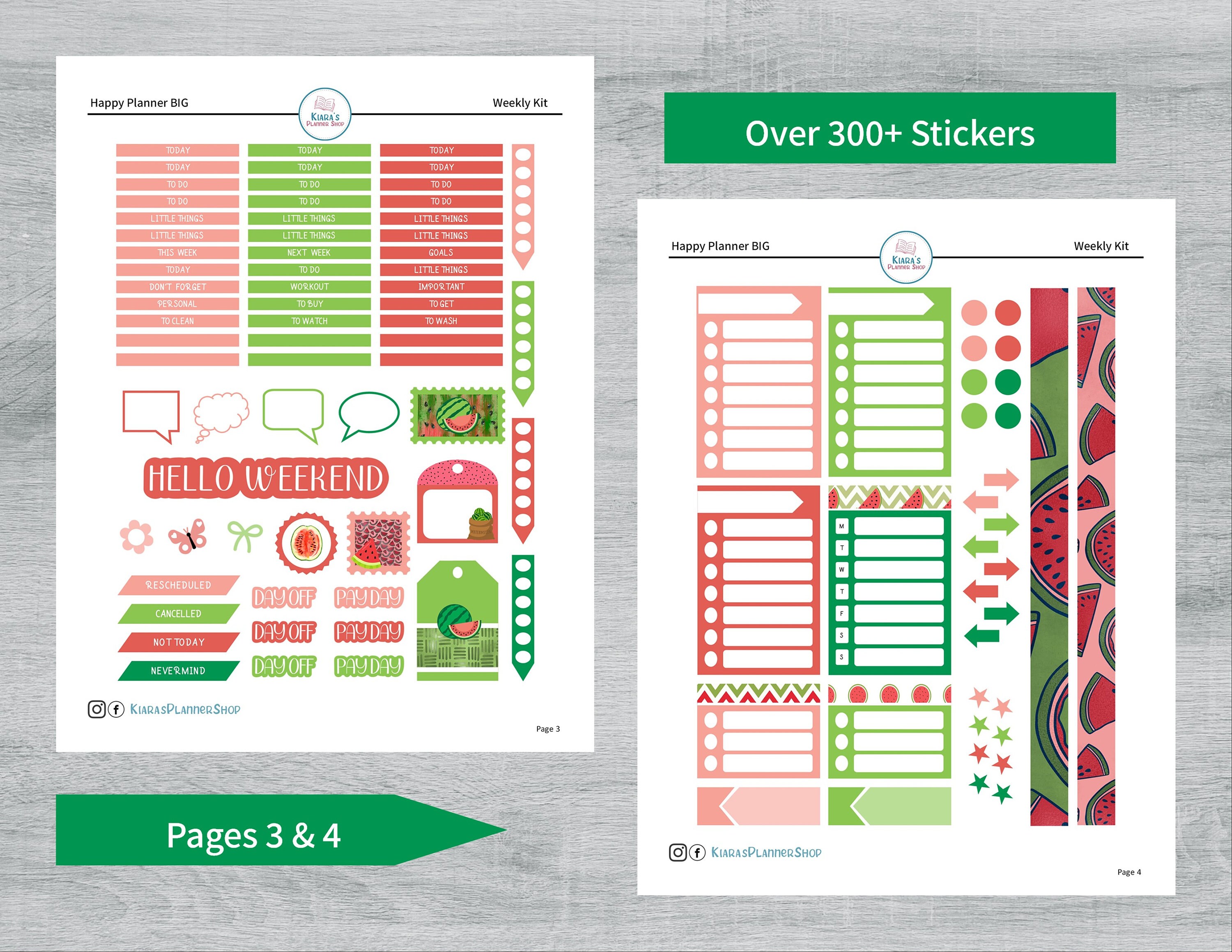 Watermelons Printable Weekly Sticker Kit for Happy Planner BIG WMHPBW 8 ...