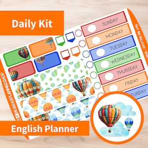 Balões de ar quente - Hobonichi Original A6 (versão do planejador em inglês) Kit de adesivos diários / semanais para impressão (HAA6ED) (5,9x4,1)