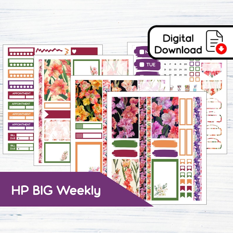 HP BIG Weekly - August Gladiolus Printable Weekly Sticker Kit for Happy ...