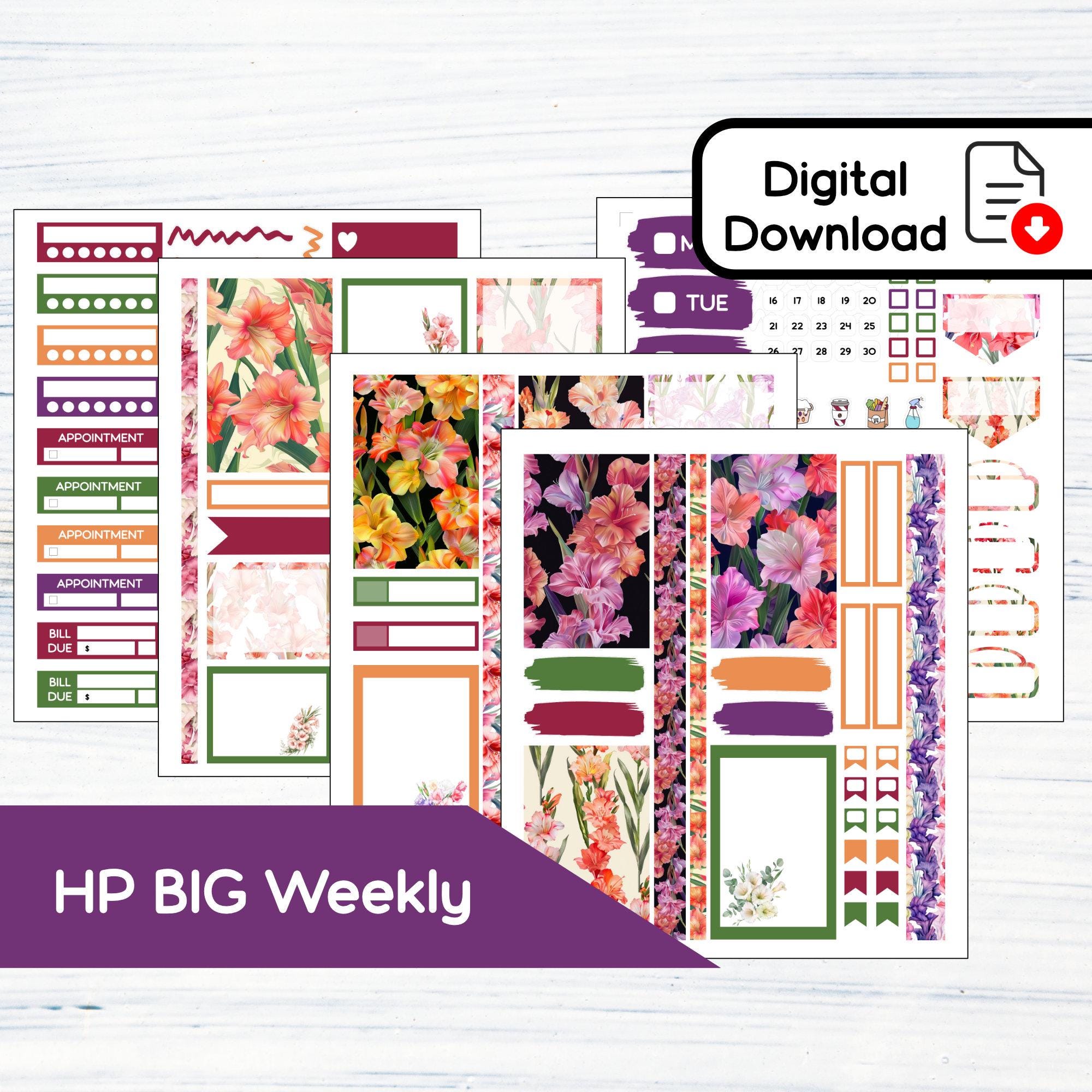 HP BIG Weekly - August Gladiolus Printable Weekly Sticker Kit for Happy ...