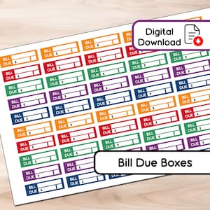 Dark Scheme - Bill Due Boxen - 50 Aufkleber - Instant Download - BUJO