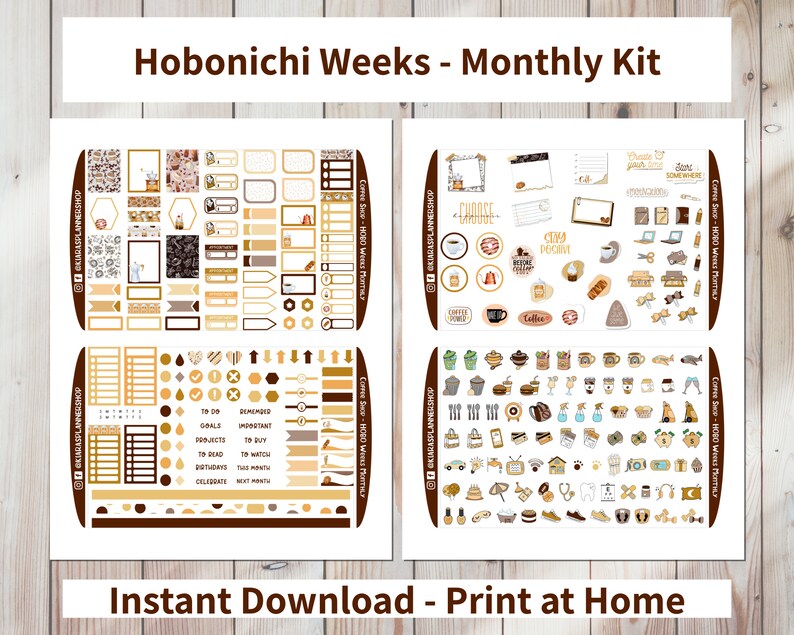 Coffee Shop - Hobonichi Weeks Printable Monthly Sticker Kit (CSWHM) (3 ...