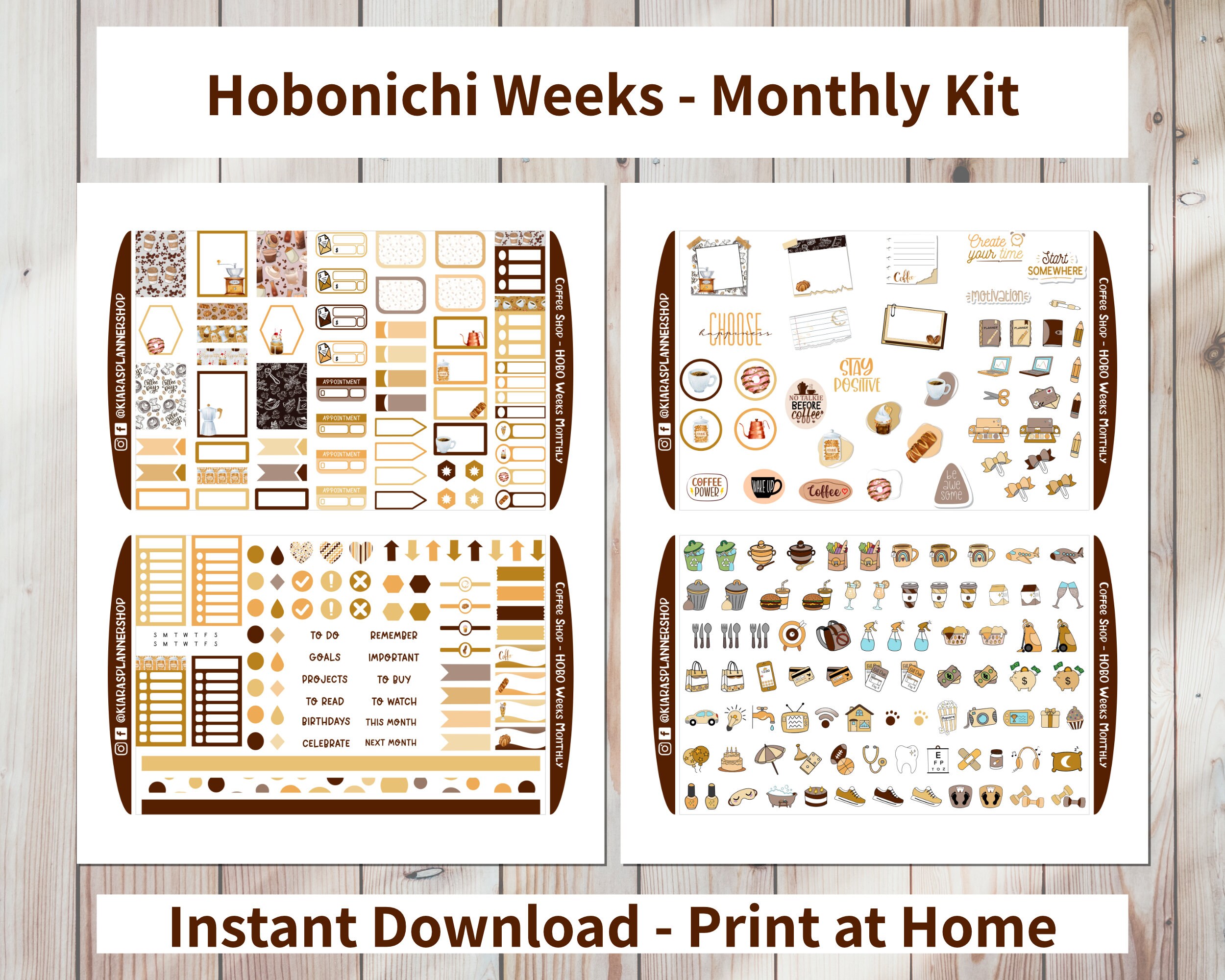 Coffee Shop - Hobonichi Weeks Printable Monthly Sticker Kit (CSWHM) (3 ...