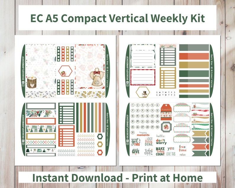 Rustic Xmas - Printable Weekly Compact Vertical Sticker Kit for A5 ...