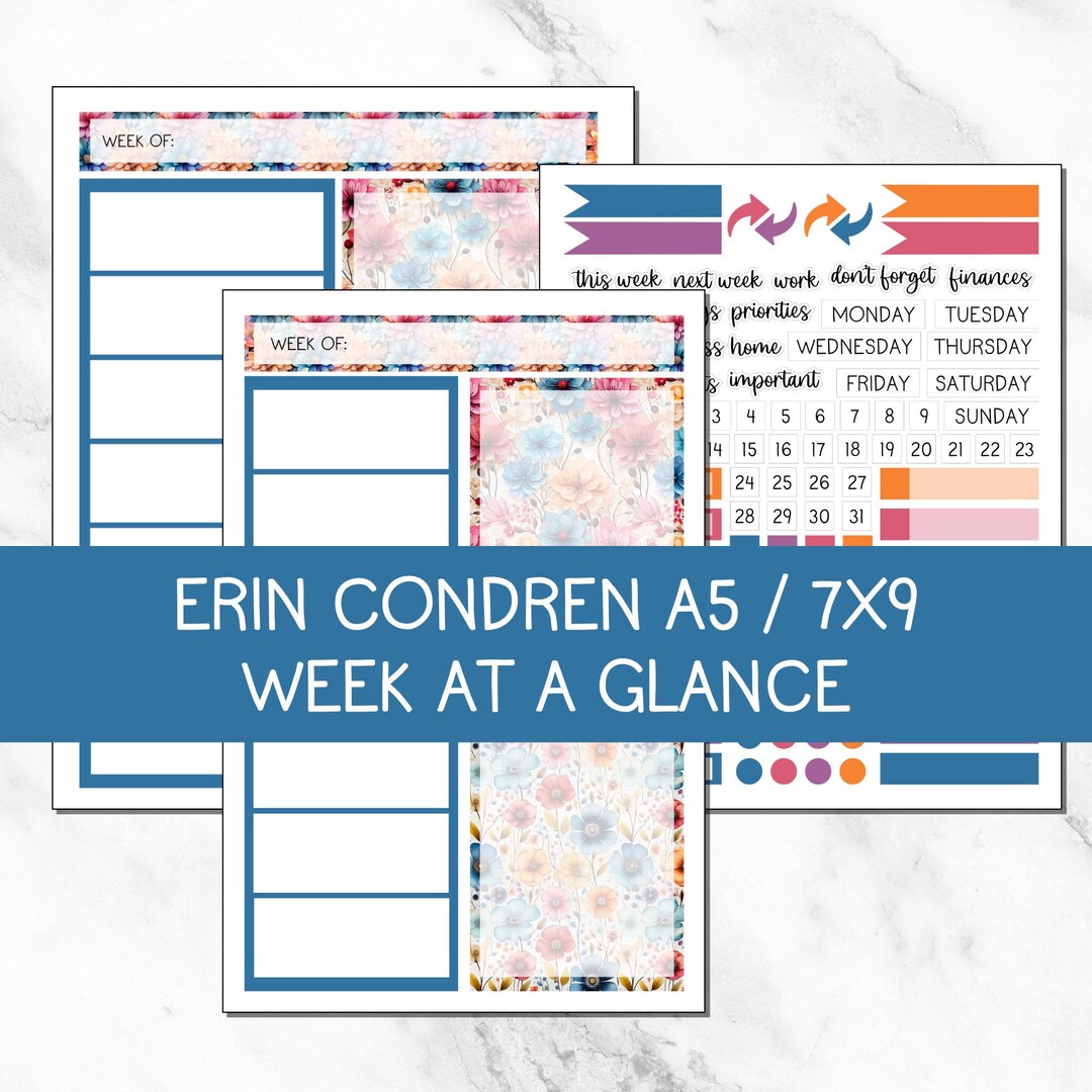 KIT 210 | Boho Floral | Any Month | Week at a Glance Pages | Erin ...