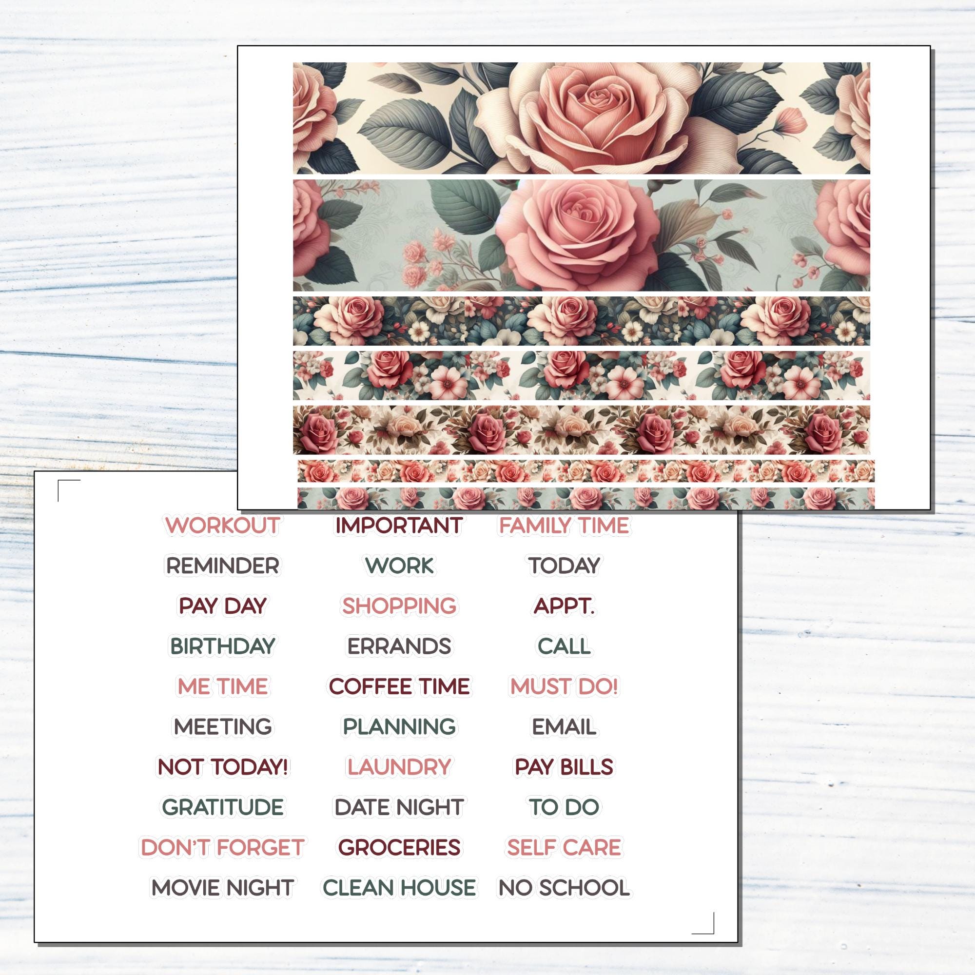 Add On Sticker 7x9 Weekly Add on - June Roses Printable Add on Sticker Kit for 7x9 ...
