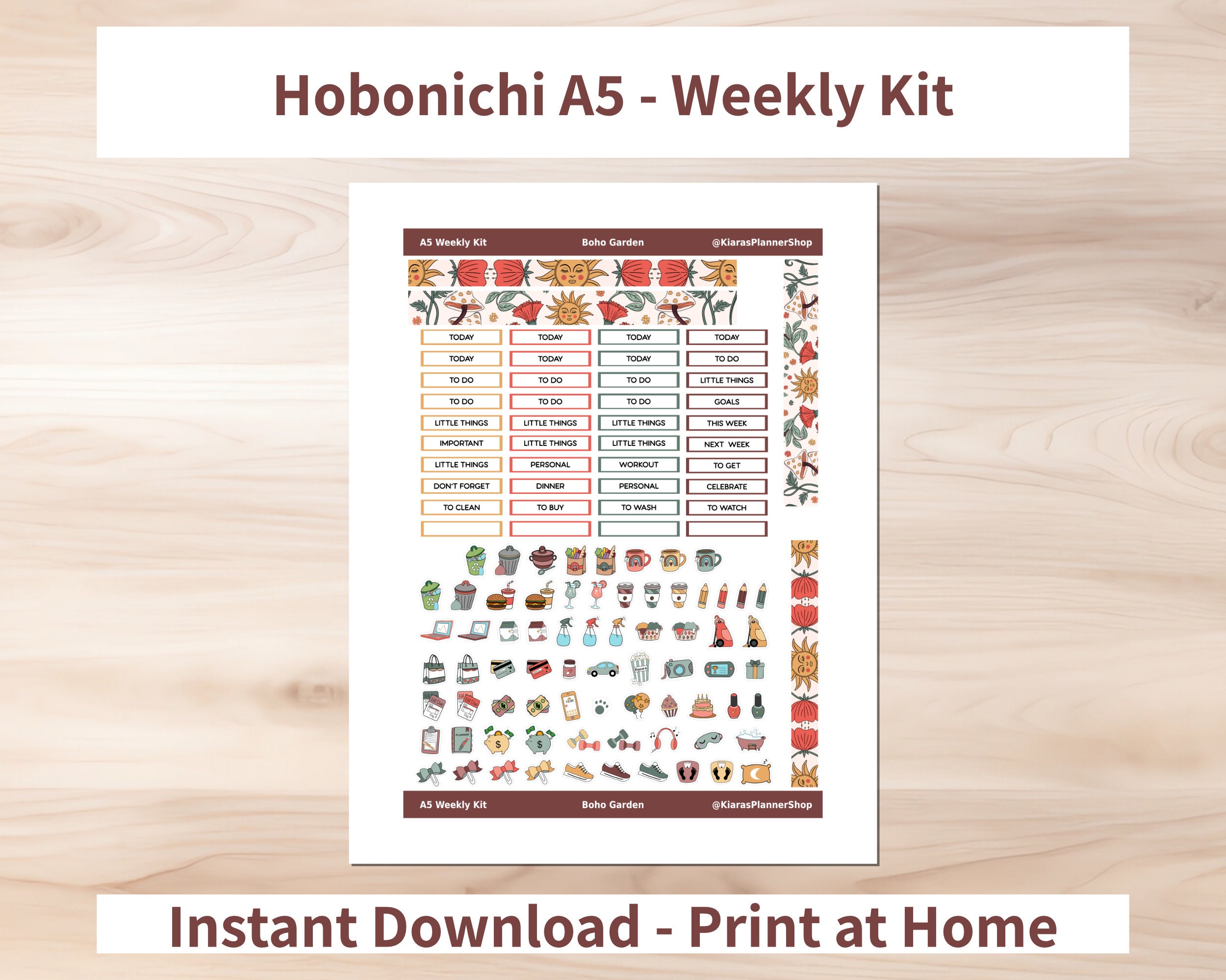 Boho Garden - Hobonichi Cousin A5 Printable Weekly Sticker Kit (BGA5HW ...