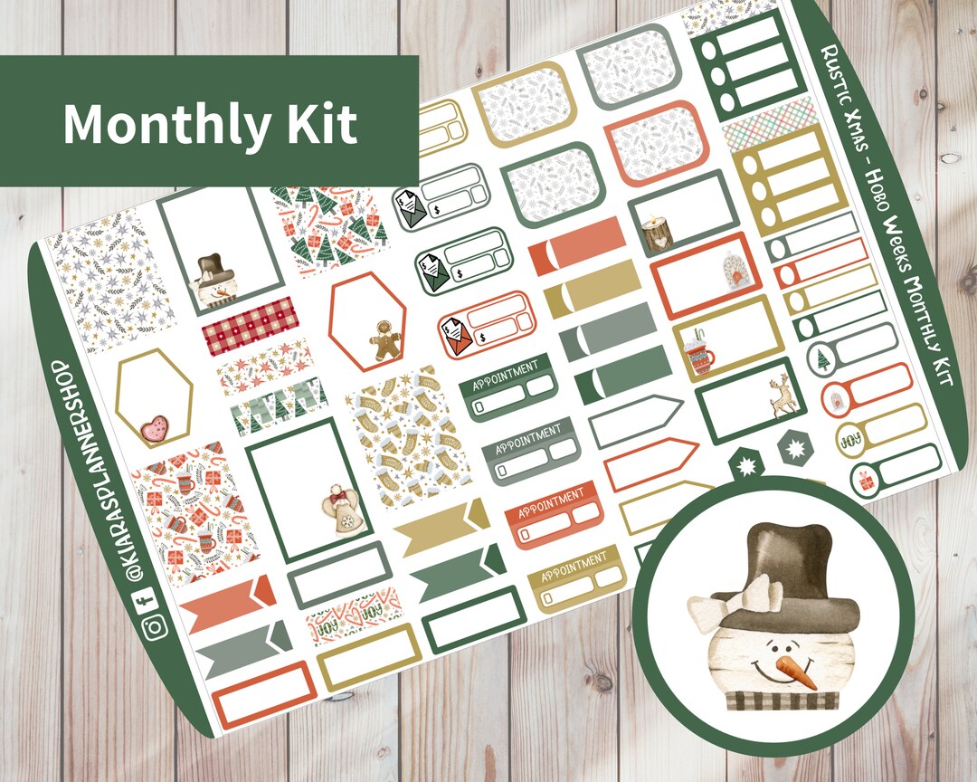 Rustic Xmas - Hobonichi Weeks Printable Monthly Sticker Kit (RCWHM) (3 ...