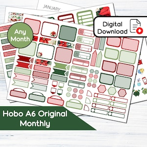 Hobonichi A6 Original Monthly - Kit de adesivos mensais para impressão de poinsétias (5,9x4,1) - Kit de download instantâneo 105