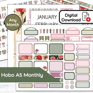 Hobonichi Cousin A5 Mensal - Kit de adesivos mensais para impressão de cravos de janeiro - Download instantâneo - Kit BF1
