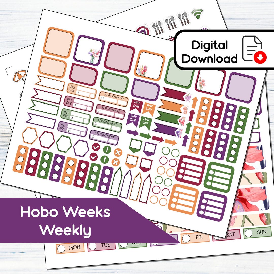 Hobonichi Weeks Weekly - August Gladiolus Printable Weekly Sticker Kit ...