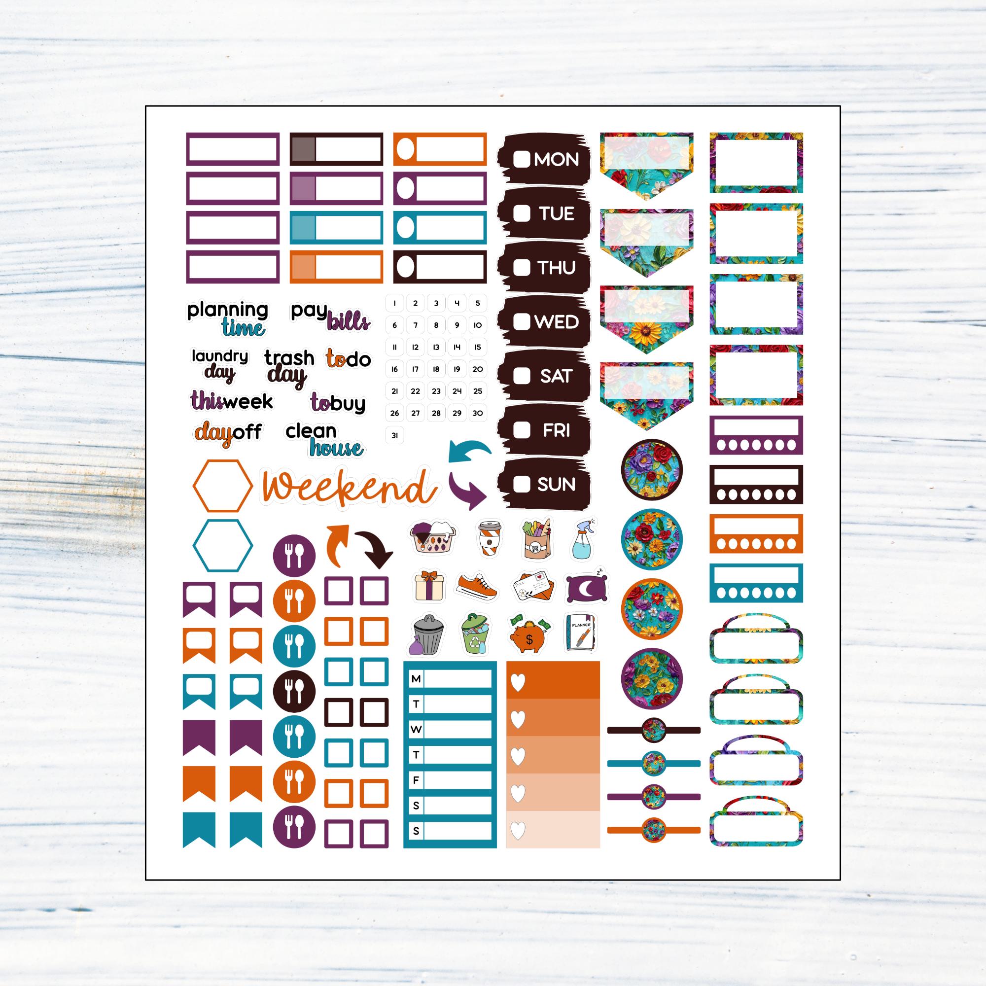 HP Mini Weekly - Painted Floral Printable Weekly Sticker Kit for Happy ...