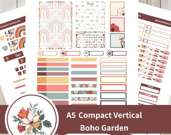 Boho Garden - Printable Weekly Compact Vertical Sticker Kit for A5 Planners (BGA5W) (5.8 x 8.3) Erin Condren ECLP