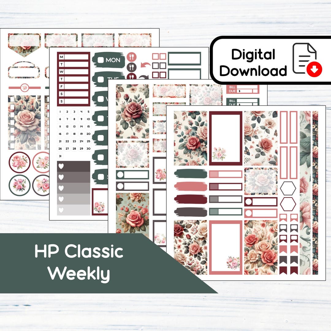 HP Classic Weekly -june Roses Printable Weekly Sticker Kit for Happy ...