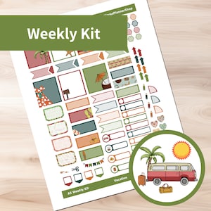 Vacaciones - Kit de pegatinas semanales imprimibles Hobonichi Cousin A5 (VAA5HW) (5,8x8,3)
