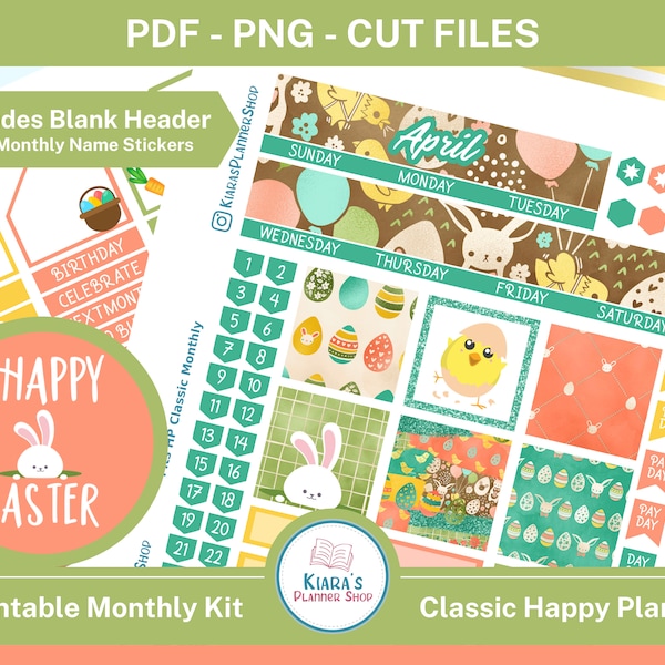 Happy Easter (April) - Printable Monthly Sticker Kit for Happy Planner Classic (HEHPCM) (7x9.25)