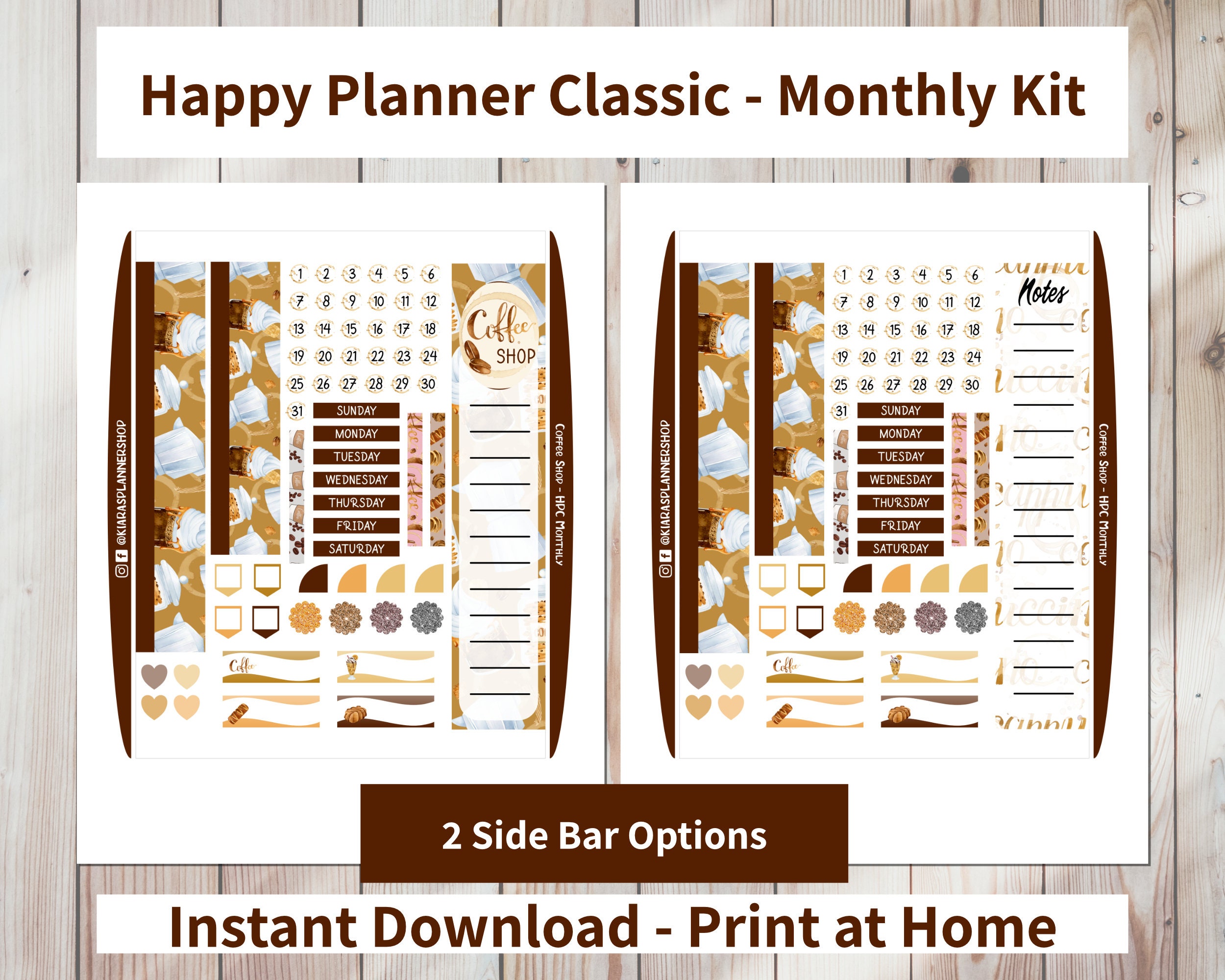 Coffee Shop Printable Monthly Sticker Kit for Happy Planner - Etsy