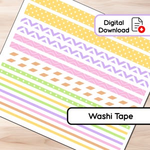 Pastel - Tiras de fita washi - 16 adesivos - Várias larguras - Download instantâneo - BUJO