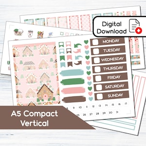 A5 Compact Vertical - Sweet Holiday Printable Compact Vertical Sticker Kit for A5 Planners Erin Condren - Instant Download Kit 120