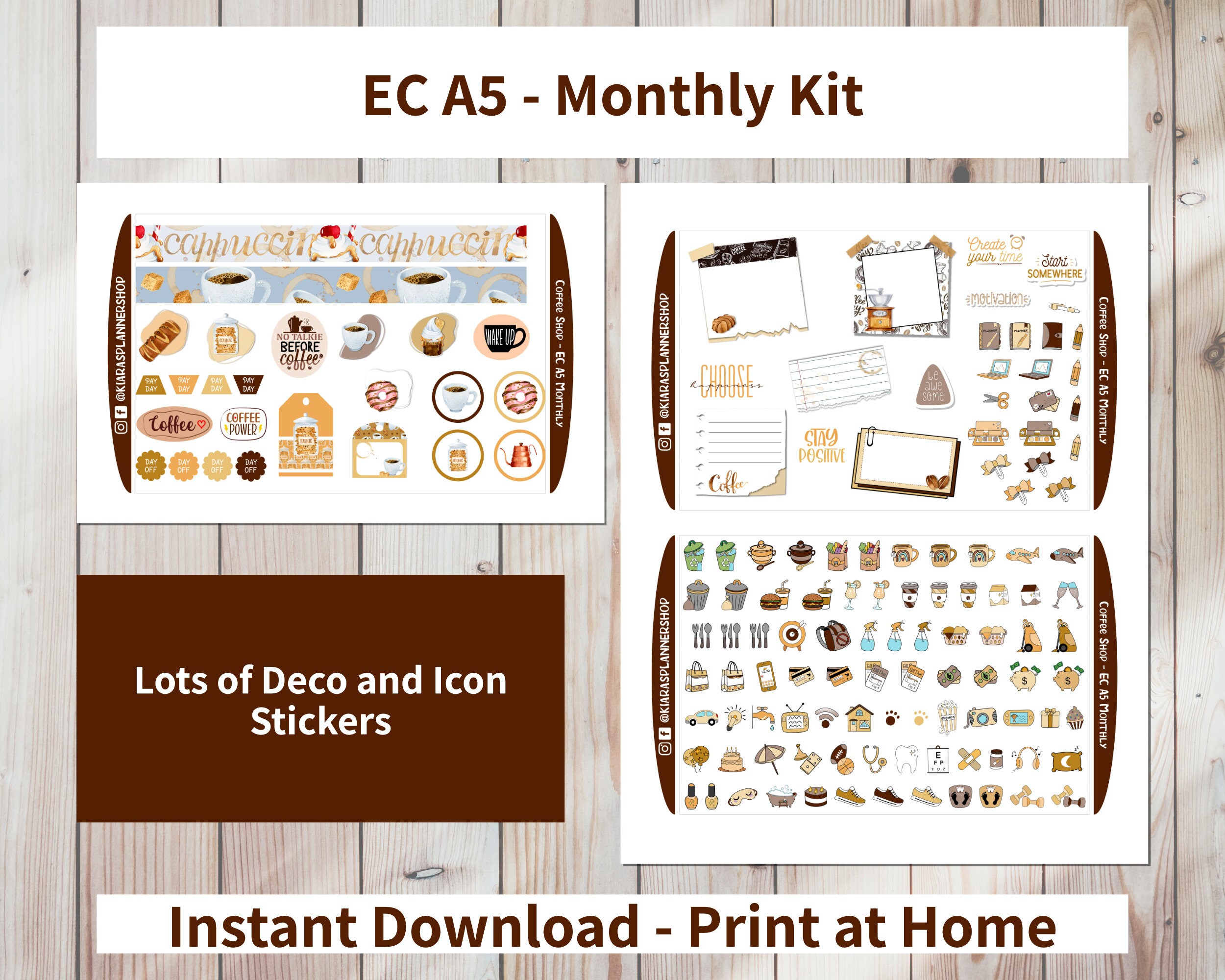 Coffee Shop - Printable Monthly Sticker Kit for A5 Planners (CSA5M) (5. ...