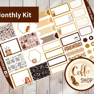 Coffee Shop - Hobonichi Cousin A5 Printable Monthly Sticker Kit (CSA5HM) (5,8x8,3)
