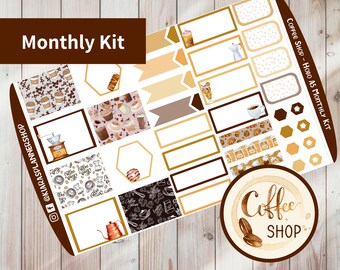 Coffee Shop - Hobonichi Cousin A5 Printable Monthly Sticker Kit (CSA5HM) (5.8x8.3)