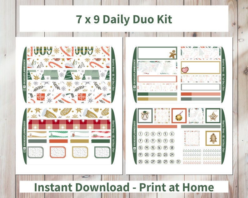 Rustic Xmas - Printable Daily Duo Sticker Kit for 7x9 Planners (RC79DUO ...