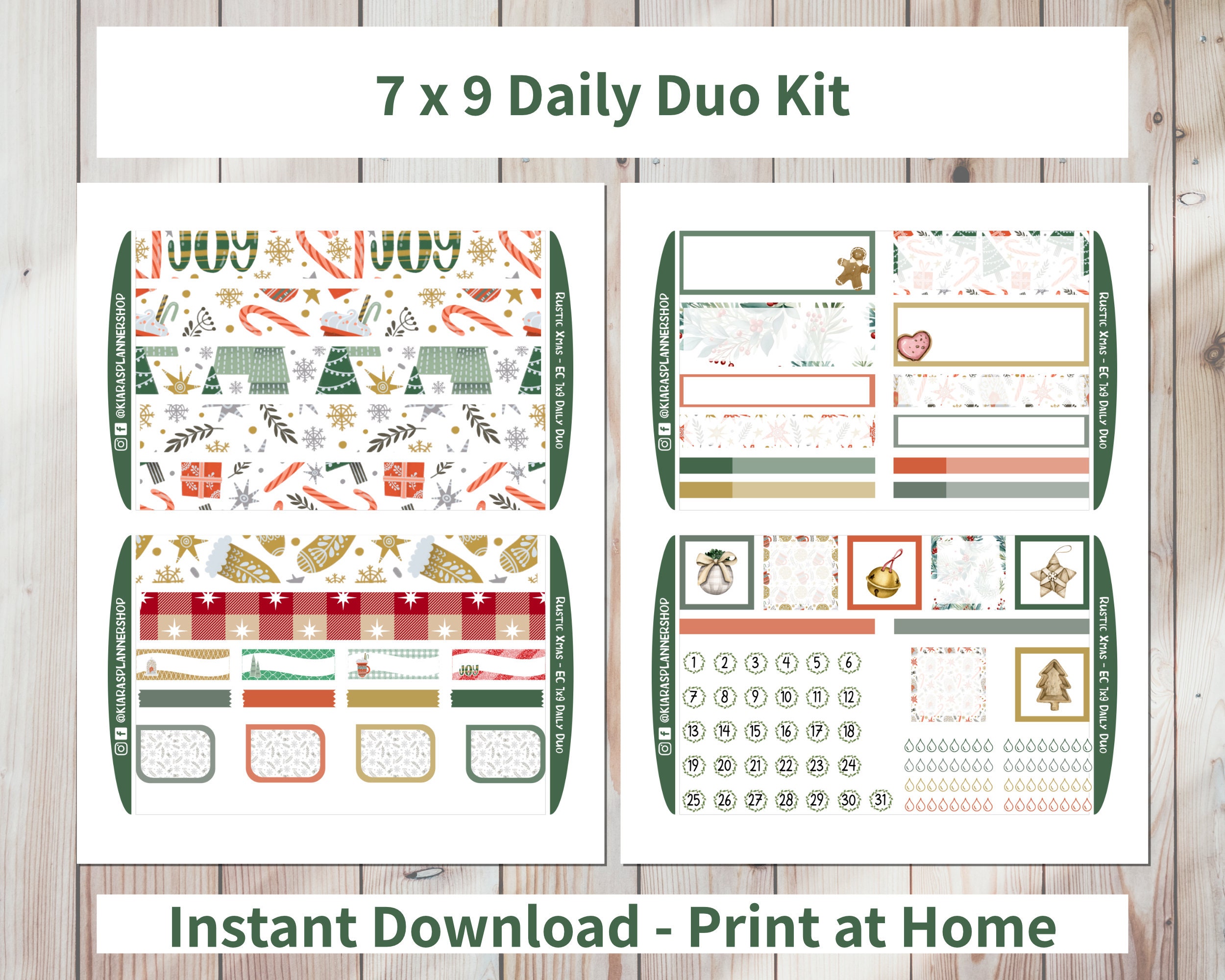 Rustic Xmas - Printable Daily Duo Sticker Kit for 7x9 Planners (RC79DUO ...